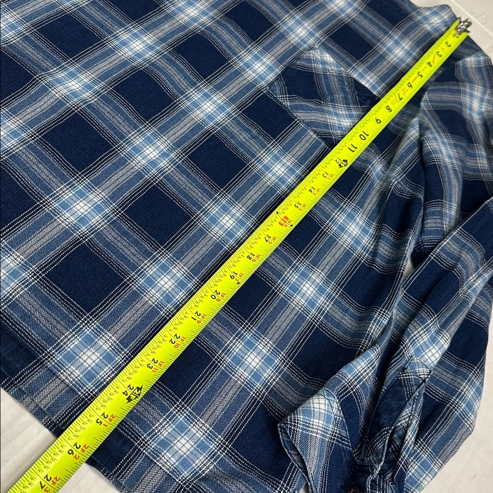 J. Jill Blue Plaid Cotton Womens Large Top 3/4 Sleeve BoatNeck Blouse Modest - Picture 8 of 10